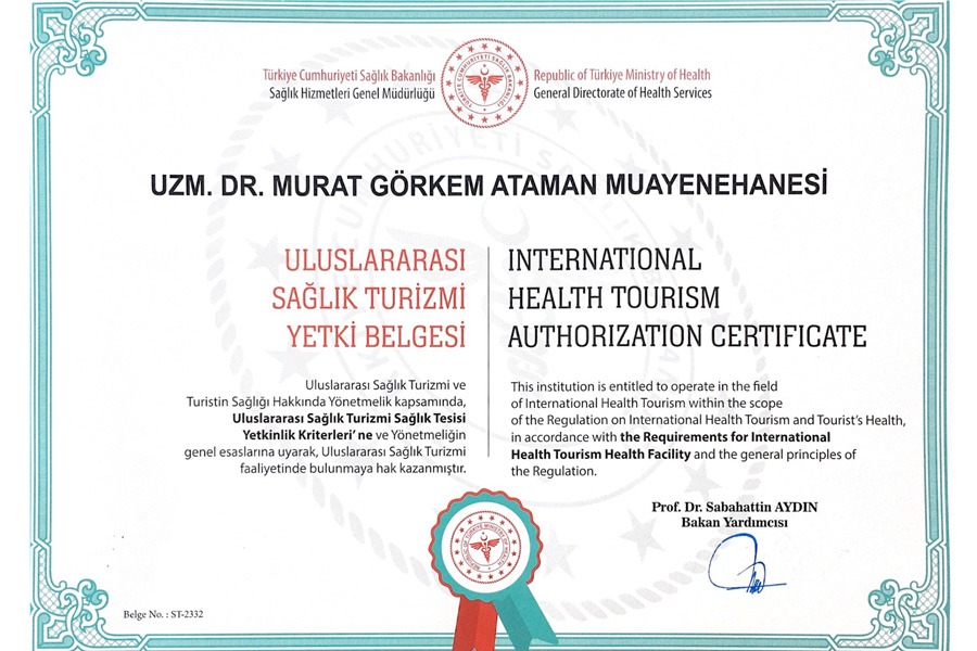 Premium Danışmanlık - Uluslararası Sağlık Turizmi Yetki Belgesi - Uzm. Dr. Murat Görkem Ataman Muayenehanesi
